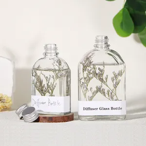 100ml 200ml thiết kế mới dẹt vuông dốc VAI THỦY tinh trong suốt chai sậy khuếch tán với hoa khô