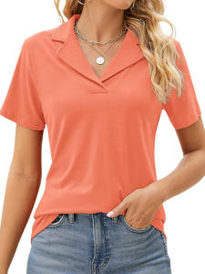 <span class=keywords><strong>Para</strong></span> <span class=keywords><strong>Amazon</strong></span> 2025 <span class=keywords><strong>Mujer</strong></span> Primavera Verano Nuevo Europeo Americano Transfronterizo Color sólido Cuello en V Camiseta de manga corta Lona suelta - Product Image 6