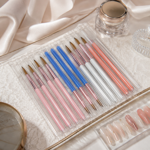 Ensemble de 3 pinceaux à ongles en gel cristal, manche en bois, plusieurs tailles, logo personnalisé, outil de manucure - Product Image 1