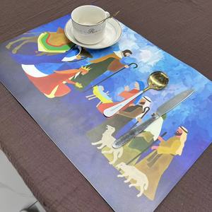 Tapis de table de Noël pour scène de la Nativité religieuse-Mages colorés et conception de la Sainte Famille pour les repas de fête - Product Image 4