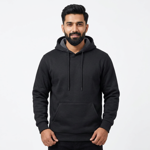 Sweat à capuche zippé pour homme, coupe classique, 100% coton, noir, léger, décontracté, style urbain, séchage rapide, respirant, pour le quotidien - Product Image 1