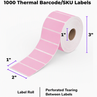 Rouleau d'étiquettes thermiques roses 2*1 pouce, vierges, pour codes-barres et références SKU, compatibles avec l'imprimante thermique directe Rollo