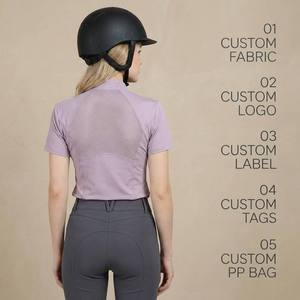 Camisa ecuestre de manga corta para mujer, cuello alto, cremallera 1/4 en la espalda, malla transpirable, top para montar a caballo, personalizable - Product Image 2