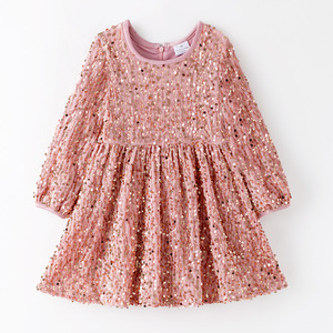 Pronto per la Spedizione, Disponibile in Magazzino: Abito da Festa per Bambine Primaverile, Casual, con Stampa e Paillettes Rosa Scuro, Maniche Lunghe - Product Image 1