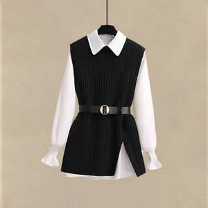 <span class=keywords><strong>M</strong></span>-4XL большого размера женские ботинки; Сезон осень-зима, новый костюм с вязаным жилетом рубашка тонкие облегающие джинсы Комплект из трех предметов - Product Image 5