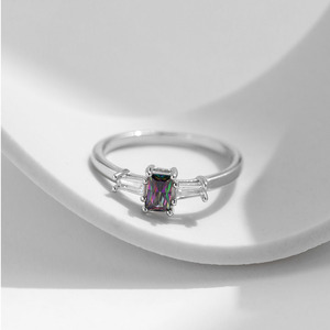 Princess Cut Zircon <b>925</b> <b>Silver</b> <b>Ring</b> Rhodium Plated Prong Setting Women's Engagement Band Classic Geometric Style - Product Image 4