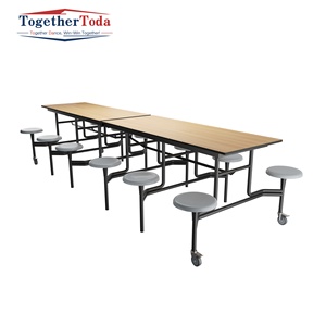 Muebles de Restaurante Plegables, Móviles, Resistentes al Agua y Duraderos, Mesa y Sillas con Ruedas de Metal y Madera para Fábrica o Comedor - Product Image 1