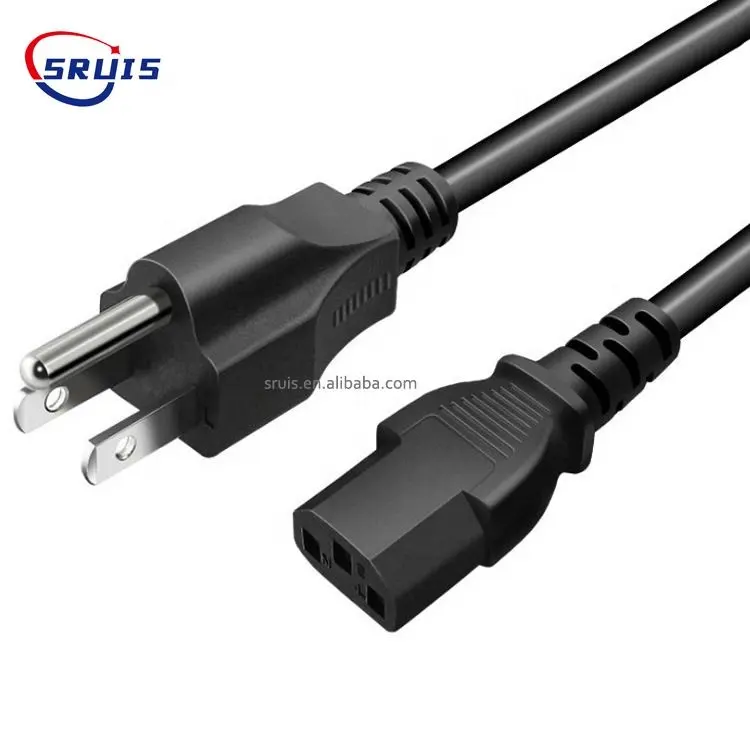 سلك طاقة للكمبيوتر 18Awg 3 دائري ، دبوس ثلاثي الشق ، 5-15P C5 Ac