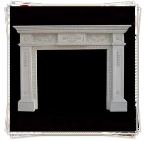 Factory modern shelf quyang fireplace white marble home fireplace mantel double tired hand carved statue marble fireplace