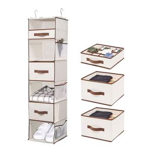 6 <b>Shelves</b> Hanging Closet Storage Organizer with Drawers <b>Box</b> and Side Pockets Space Saving Wardrobe Organizer for Baby Clothing - Product Image 5