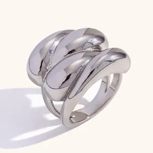 Hot Selling Water Droplets Waves Crisscrossing Dome Ring Stainless Steel Plated With 18K Gold Fashionable And Luxurious Ring