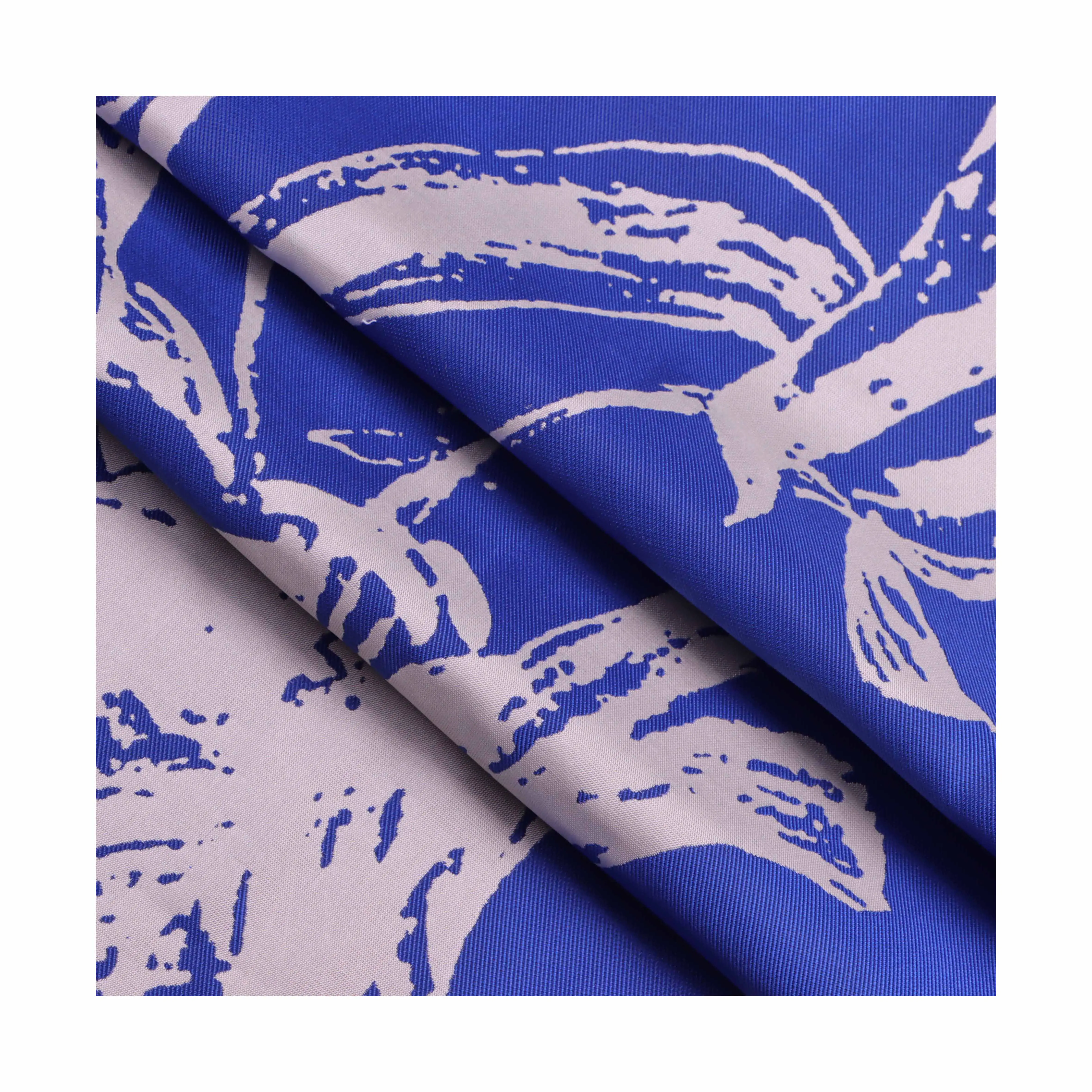 Jia Yi 59" 120GSM Blue White Jacquard Satin Fabric 100% Polyester Satin Fabric Floral Brocade Fabric