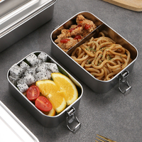 Boîte à lunch rectangulaire en acier inoxydable avec clip de verrouillage anti-fuite, 2 compartiments chauffables, haute qualité
