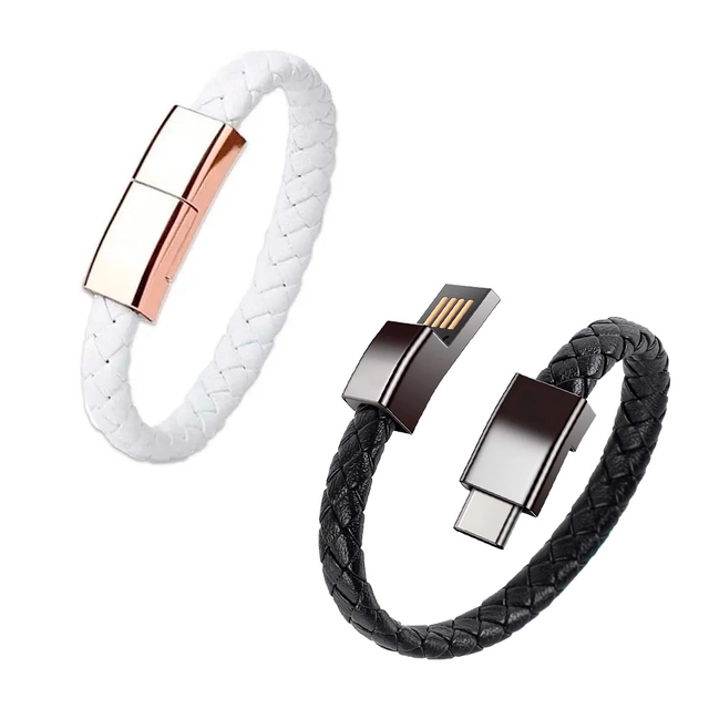 2026 Wholesale New USB C to USB A Bracelet Charging Cable 22.5 cm Portable USB Type C Fashion Leather Braided Wrist Strap