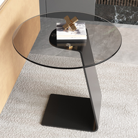 Table d'appoint moderne en verre avec structure en fer, table basse ronde, mobilier minimaliste pour salon, décoration de luxe pour la maison