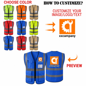 Gilet <span class=keywords><strong>de</strong></span> sécurité réfléchissant haute visibilité personnalisé pour hommes, en polyester, avec poches et logo, pour la construction et la sécurité au <span class=keywords><strong>travail</strong></span> - Product Image 2