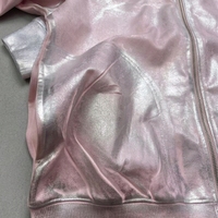 Sweat à capuche unisexe rose métallisé 100 % coton, style designer de luxe, coupe oversize, effet vieilli et déchiré, avec fermeture éclair argentée brillante, style streetwear