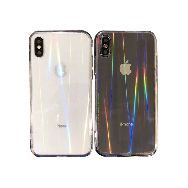 Clear Gradient Rainbow Soft TPU+PC Wireless Charge Luxury Phone Case for 12/X/XR/11 Laser Slim Hard UV Protection Multi-Model