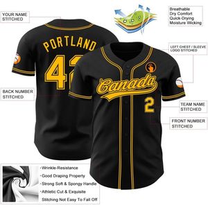 Custom Baseball Jersey Black Yellow Polyester Short Sleeve Personalized V-Neck Button <b>Down</b> Moisture Wicking Unisex - Product Image 2