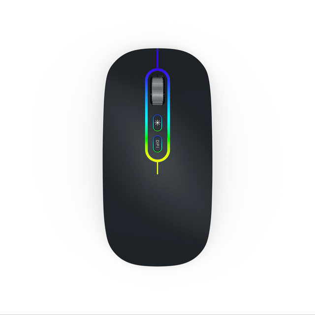 Ultra Thin Rechargeable 2.4G BT Dual Mode Slient Click LED Lighting Wireless Mouse for PC Laptop Notebooks