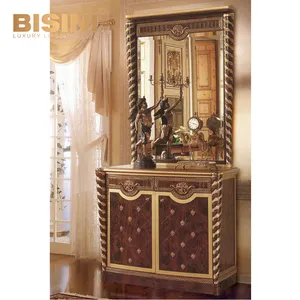 Bisini Gold Leaf Carved Solid Wood Living Room Console Table Luxury Traditional Royal Palace Home Furniture