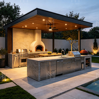 Cuisine extérieure intégrée moderne, armoire de cuisine sur mesure pour jardin, système d'armoires de cuisine extérieures pour barbecue, fournisseur pour hôtels et complexes hôteliers