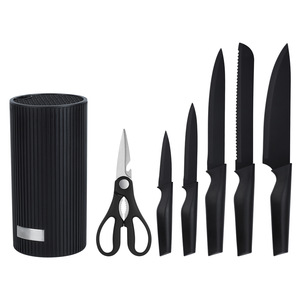Juego de 7 cuchillos de cocina comerciales de acero inoxidable 3CR13 de alta resistencia con mango de PP, bloque de cuchillos y tijeras para restaurante y catering. - Product Image 4