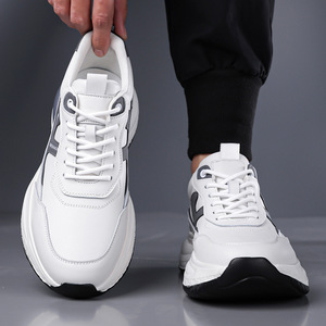 OneShade Men's <b>White</b> Leather Sneakers Round Toe <b>Lace</b>-Up Soft Sole Casual Sports Shoes Adult Size 8818 - Product Image 3