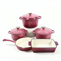 Ensemble de 5 casseroles en fonte, compatibles four, induction et gaz, certifiées FDA LFGB, pour cuisine domestique