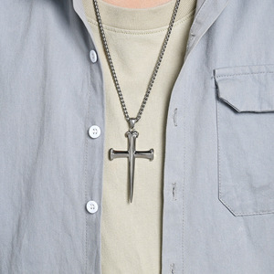 Instagram-worthy unisex retro yunnique style steel stud cross necklace, niche high-end punk artistic versatile cros - Product Image 3