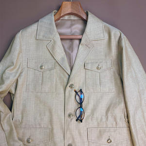 <span class=keywords><strong>Giacca</strong></span> Safari Casual in <span class=keywords><strong>Lino</strong></span> da <span class=keywords><strong>Uomo</strong></span> per Autunno, Blazer Sportivo Estivo Personalizzato ODM, Tinta Unita con Tecniche di Lavaggio - Product Image 1