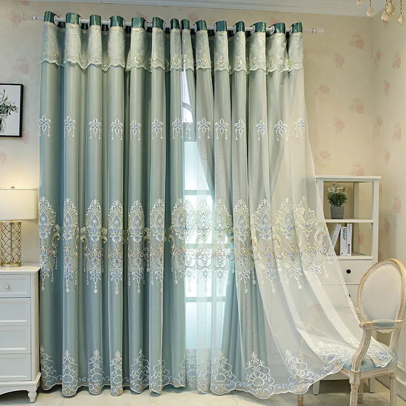 Cheap European curtains for the living room windows valance sheer embroidered church blackout curtains for bedroom ready made