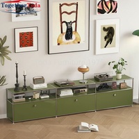 Meuble TV Modulaire Extensible de Luxe Moderne en Acier Inoxydable avec 3 Tiroirs de Rangement pour Salon et Maison