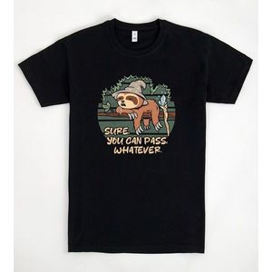 T-shirt Slothdalf nera per adulti, unisex, con design grafico, abbigliamento casual - Product Image 1