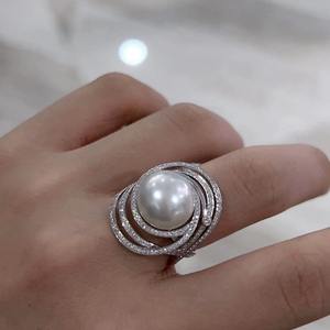 Anillo de Plata de Ley S925 con Incrustaciones de Perla Casi Impecable Perfectamente Redonda de 11-10 mm, Joyería de Moda Diseñada a Mano - Product Image 3