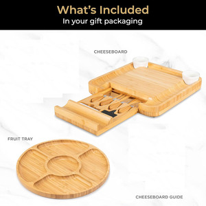 Large Premium Durable Bamboo Wood Charcuterie Platter Cheese Cutting Board Set Stainless Steel Drawer <b>Knives</b> Eco-Friendly - Product Image 3