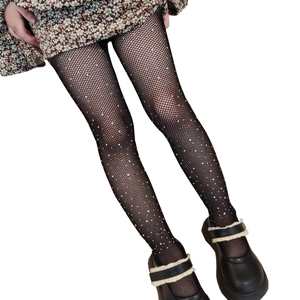 Candy-Colored Girls' Diamond Sparkle High Waist <strong>Tights</strong> Seamless Rhinestone Hollow Party Pantyhose for Kids - Product Image 2
