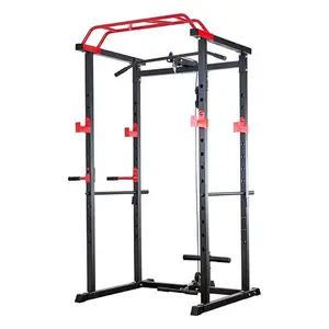 Squat Rack Power Cage Multi-Functional Power Rack with J-Hooks, Dip Handles, Landmine Attachment and Cable Pulley System