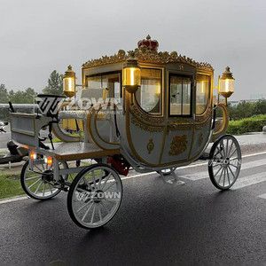 Chariot de luxe léger doré à motifs gaufrés, avec pompons, pour mariages en plein air, en prairie et excursions - Product Image 2