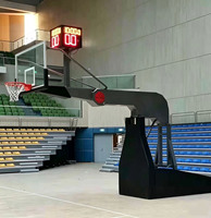 Support de basketball hydraulique portable, réglable en hauteur, avec panneau en verre trempé, cadre métallique robuste, pour extérieur