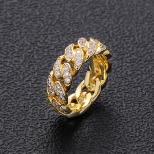 Bague cubaine en argent sterling 925 plaqué or massif 14 carats avec zircone cubique sertie pour hommes et femmes - Product Image 5