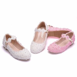 Chaussures Mary Jane en dentelle blanche pour filles, chaussures habillées, bout rond, dentelle florale, chaussures plates pour les mariages et les spectacles - Product Image 4