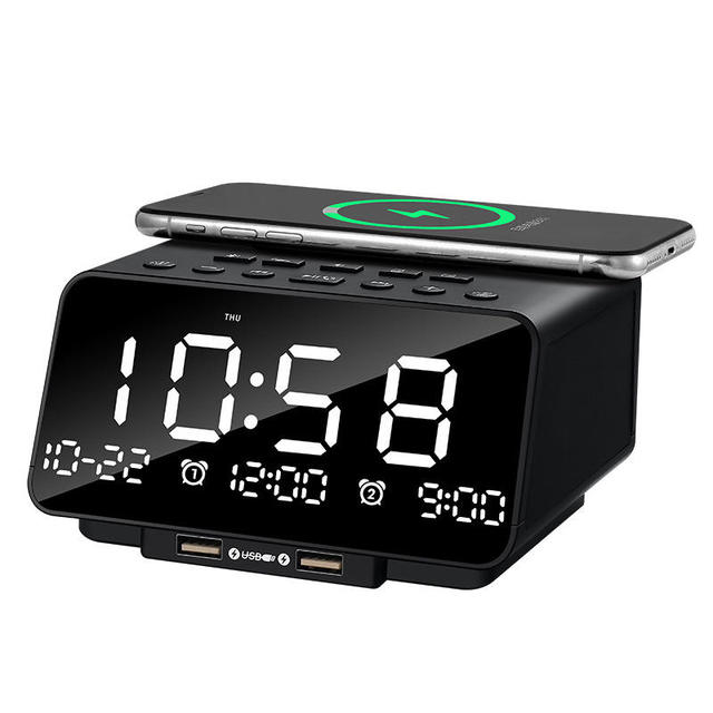 Factory 15W Wireless Charging BT Radio Alarm Clock LED Digital Display Dual USB Fast Charging Multifunctional Bedroom Radio