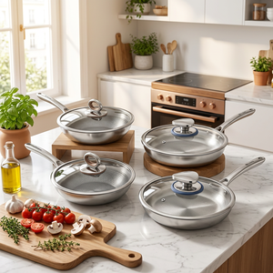 Set di Pentole da Cucina OEM Antiaderenti in Titanio con Manico in Acciaio Triplo, Compatibili con Induzione, con Coperchio in Vetro - Product Image 1