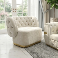 Ensemble de canapés sectionnels incurvés Chesterfield de luxe moderne haut de gamme en tissu velours durable, garni d'éponge, avec structure en acier inoxydable pour villa