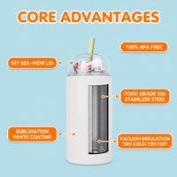 Vaso de Acero Inoxidable Blanco Brillante para Sublimación de 12oz/24oz con Tapa Transparente con Vista al Mar y Pajita de Plástico para Regalos