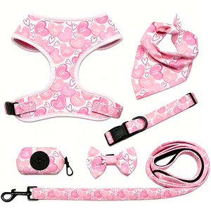 Zopet Cute Pink Heart Dog Harness No Pull Pet Vest Neoprene Adjustable Padded Safety Puppy Soft Dog Harness Set Factory