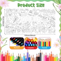Affiche de coloriage printanière personnalisée, nappe et bannière à colorier avec des tulipes pour enfants, adultes, salle de classe, maison, fête d'anniversaire, décoration murale