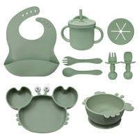 Ensemble d'alimentation pour bébé en silicone de qualité alimentaire, forme animale, assiette, bol, bavoir, tasse, cuillère, fourchette, vaisselle réutilisable pour enfants, cadeaux, sans BPA