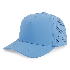 Custom Logo Outdoor Waterproof Sport Baseball Cap Solid Color 5 Panel Trucker Cap Laser Cut Perforated Hat
